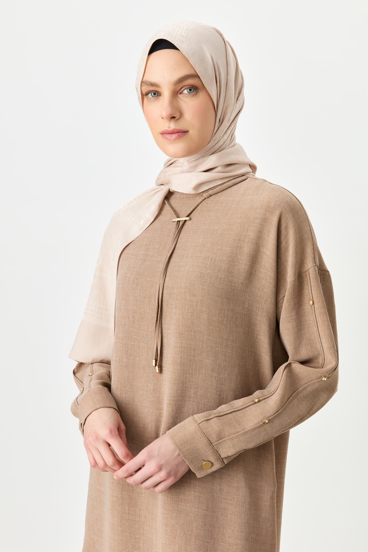 Kol Detaylı Pantolon Tunik Takım Camel