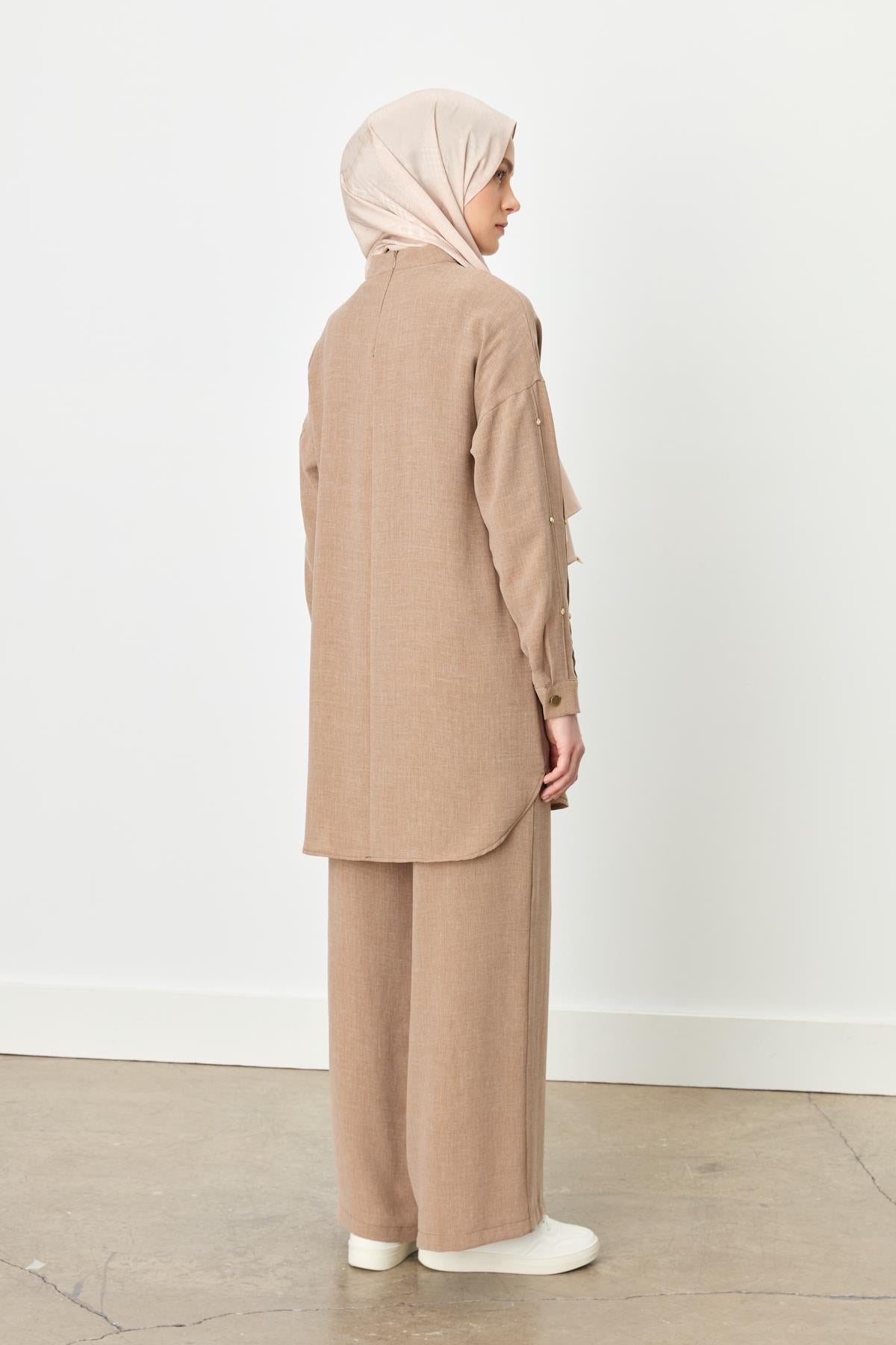Kol Detaylı Pantolon Tunik Takım Camel
