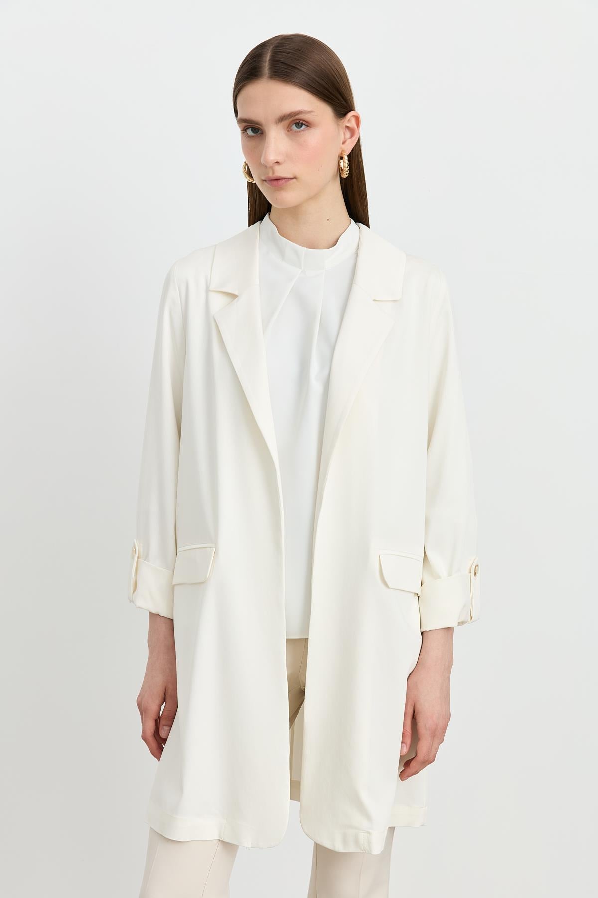 Kolu Katlanılabilir Blazer Ceket Ekru