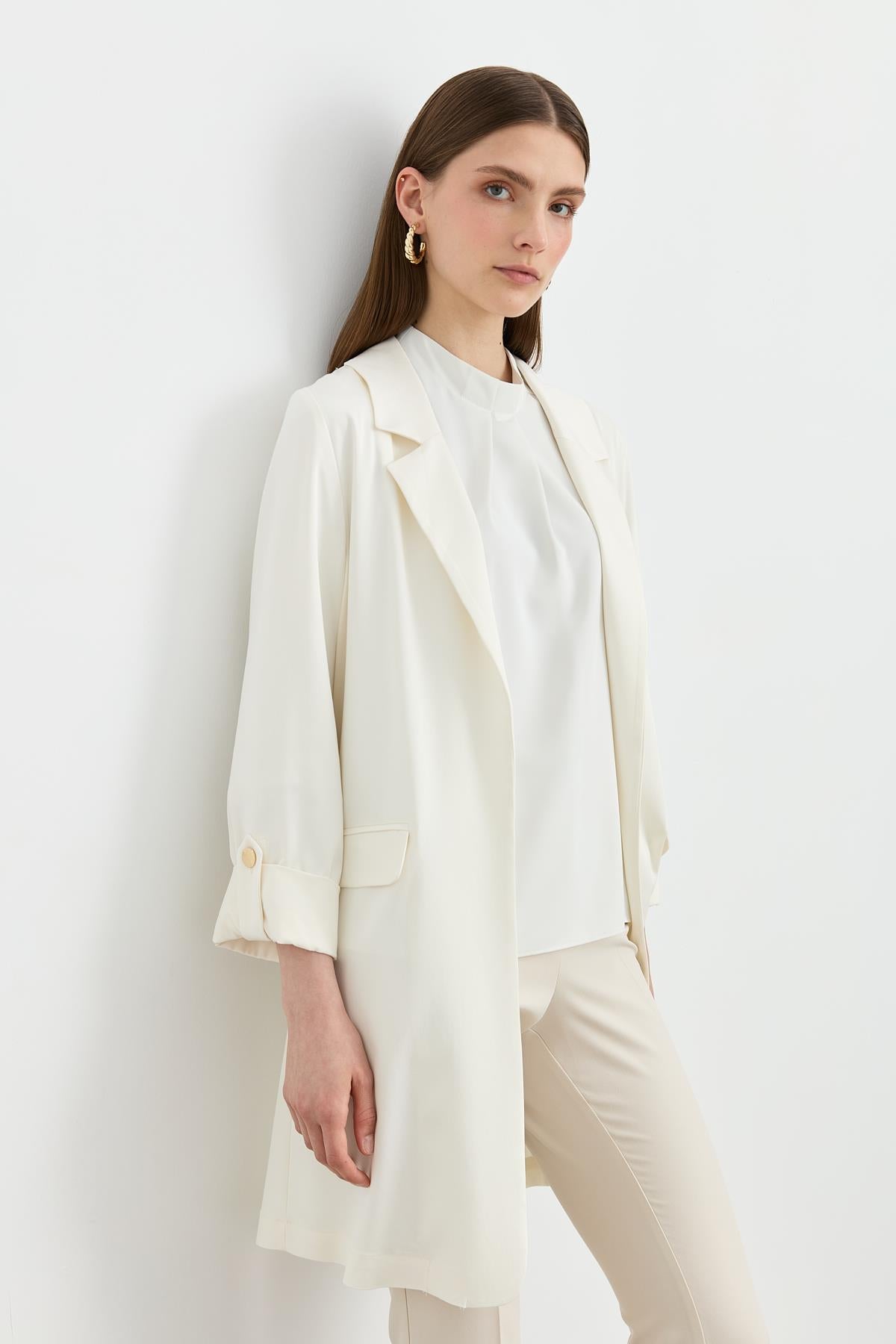 Kolu Katlanılabilir Blazer Ceket Ekru
