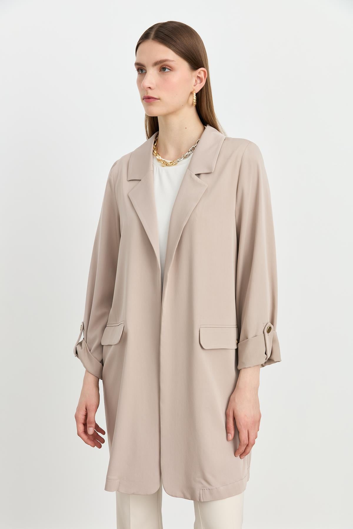 Kolu Katlanılabilir Blazer Ceket Taş