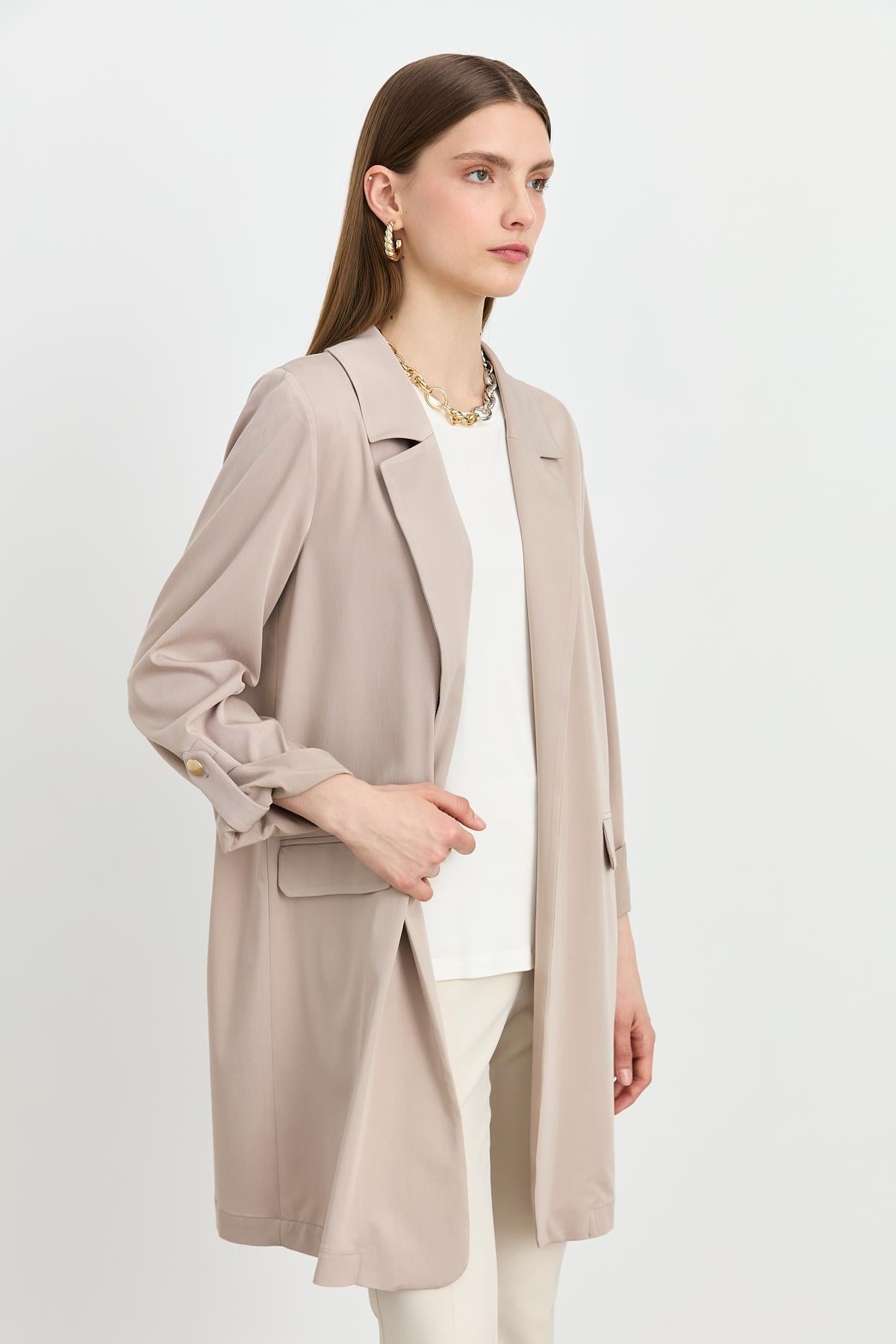 Kolu Katlanılabilir Blazer Ceket Taş
