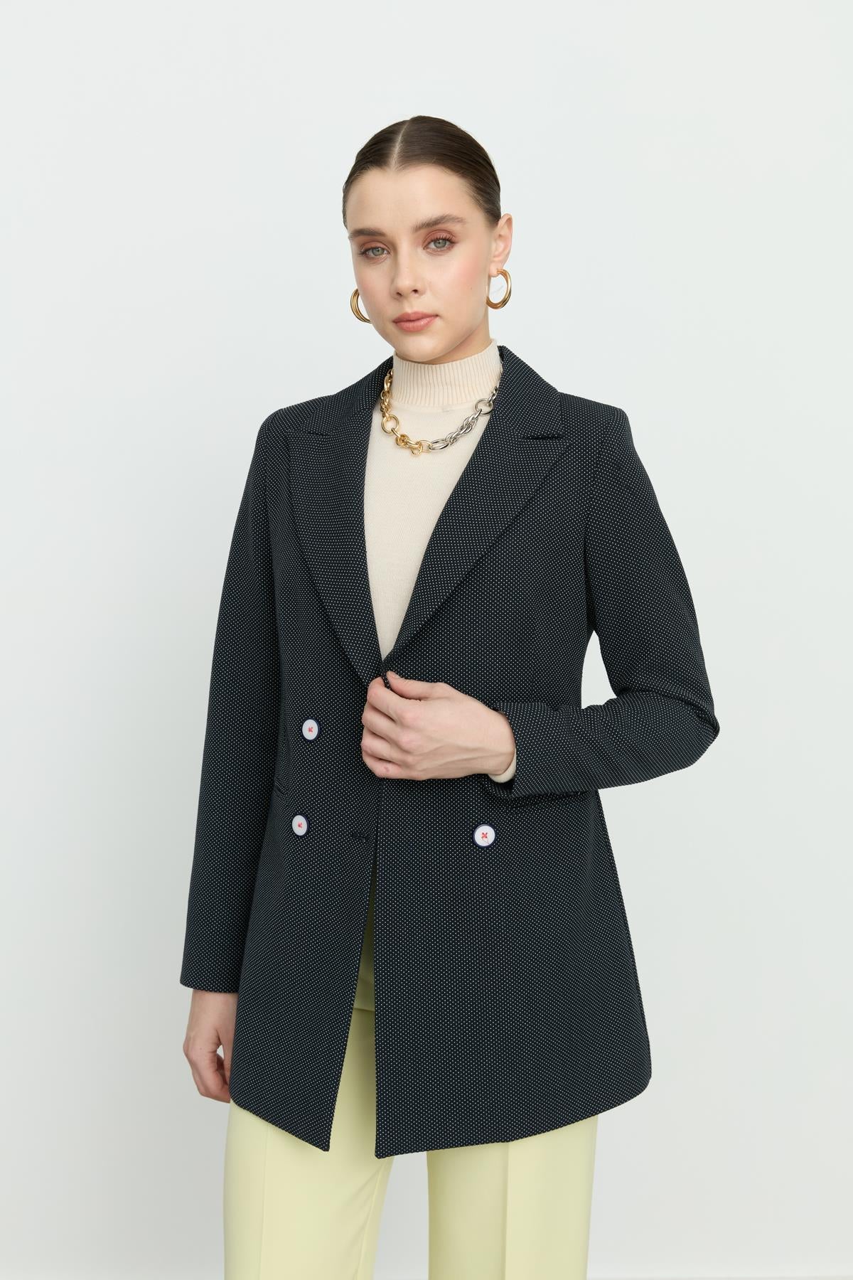 Kruvaze Blazer Ceket Lacivert