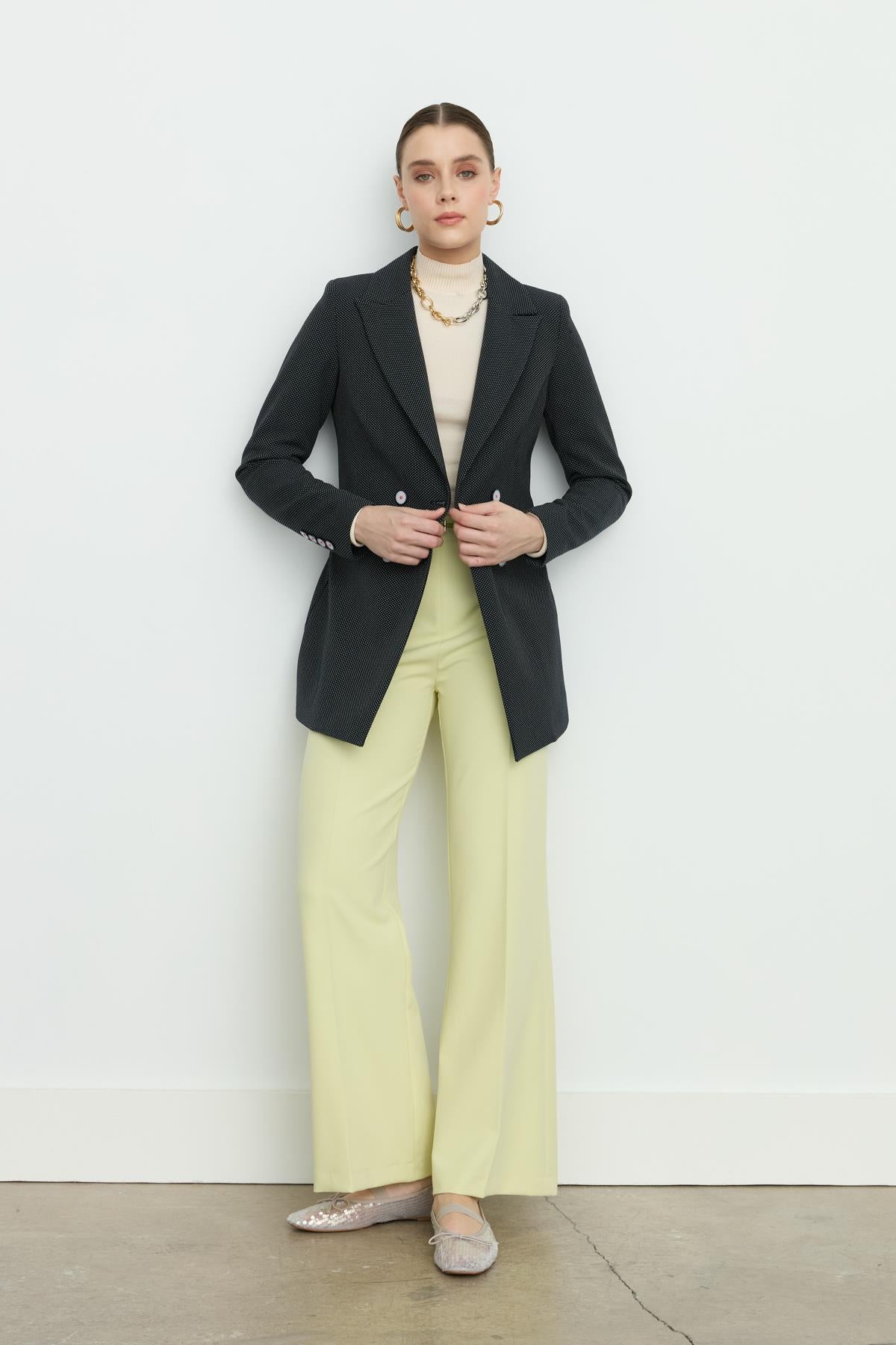 Kruvaze Blazer Ceket Lacivert