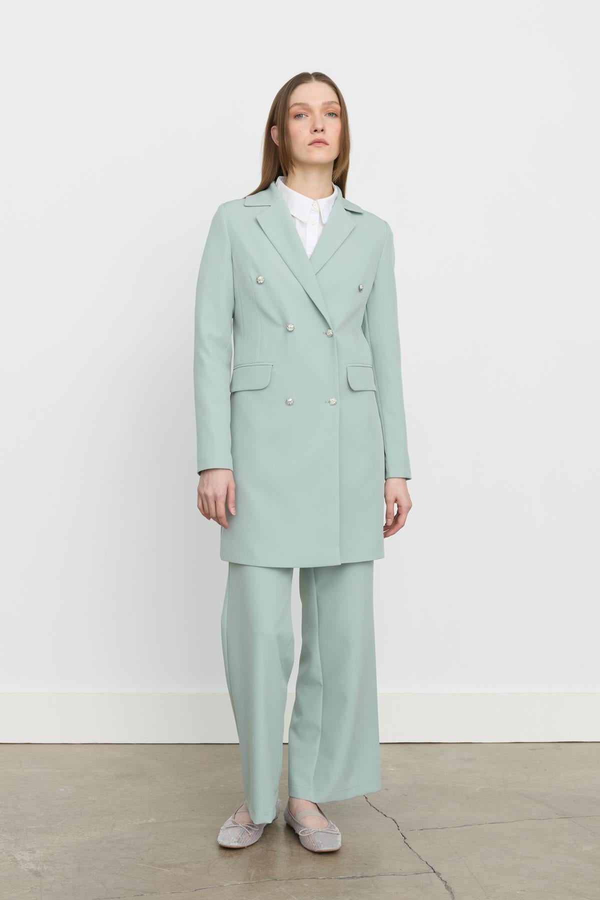 Kruvaze Kapama Blazer Ceket Aqua