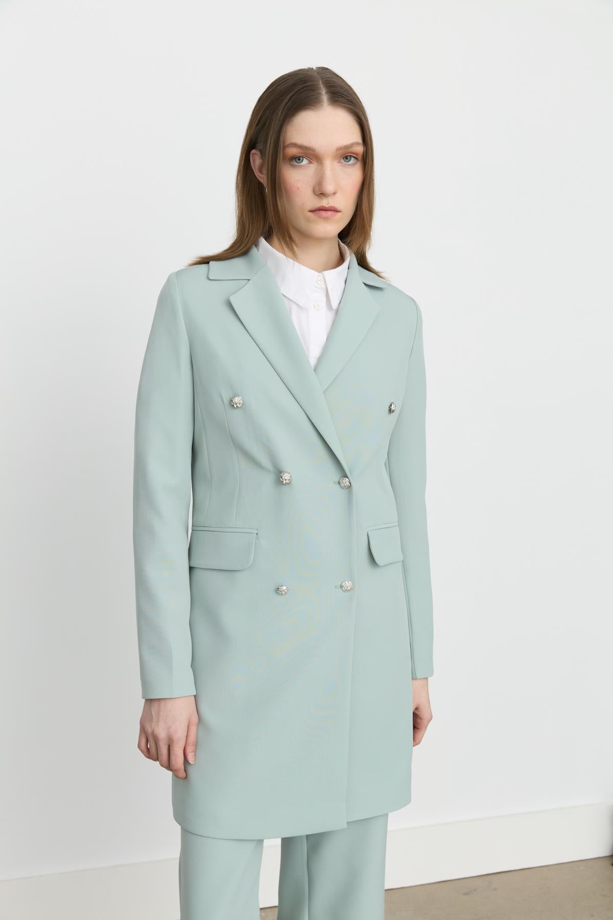 Kruvaze Kapama Blazer Ceket Aqua