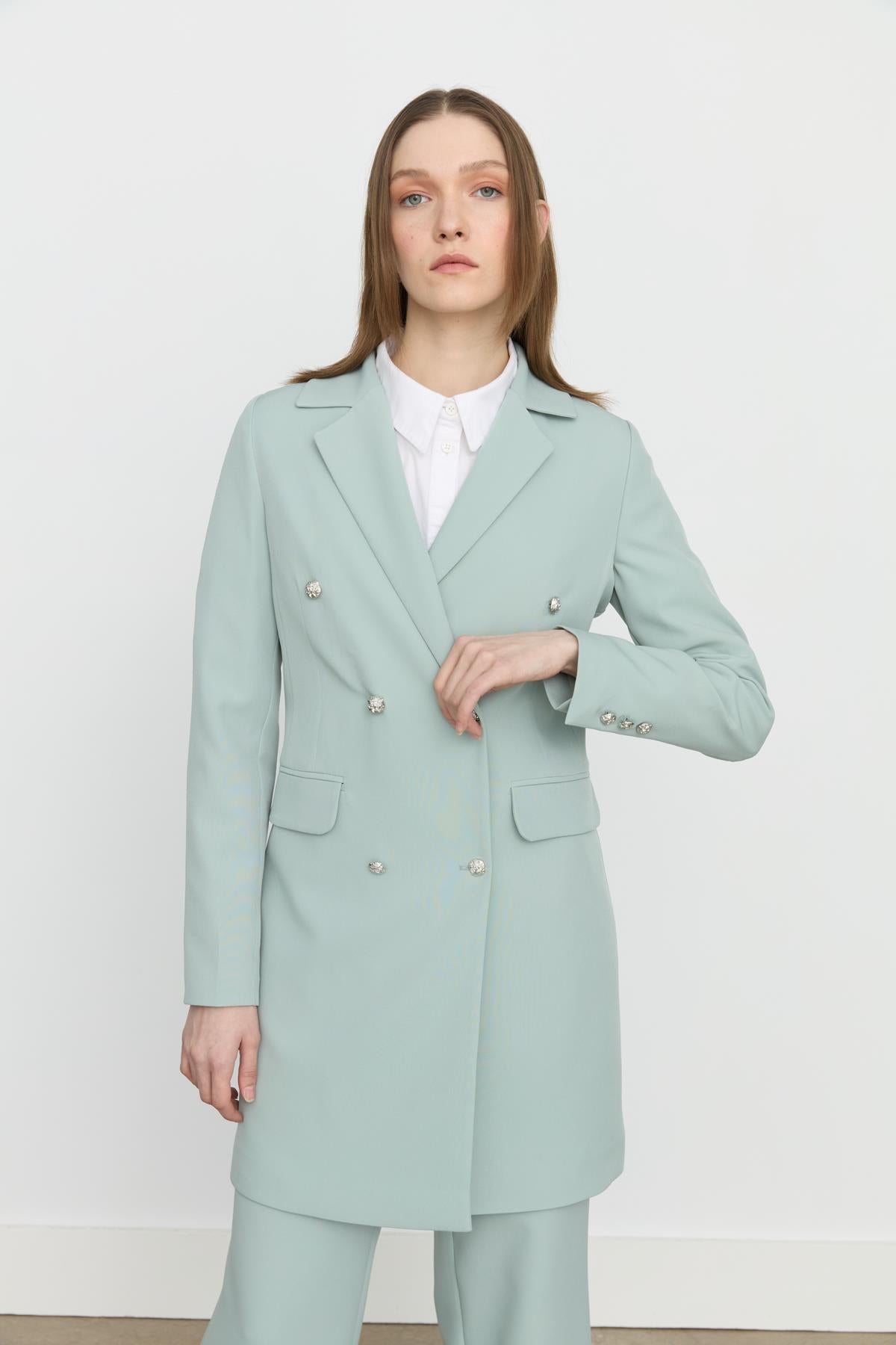 Kruvaze Kapama Blazer Ceket Aqua