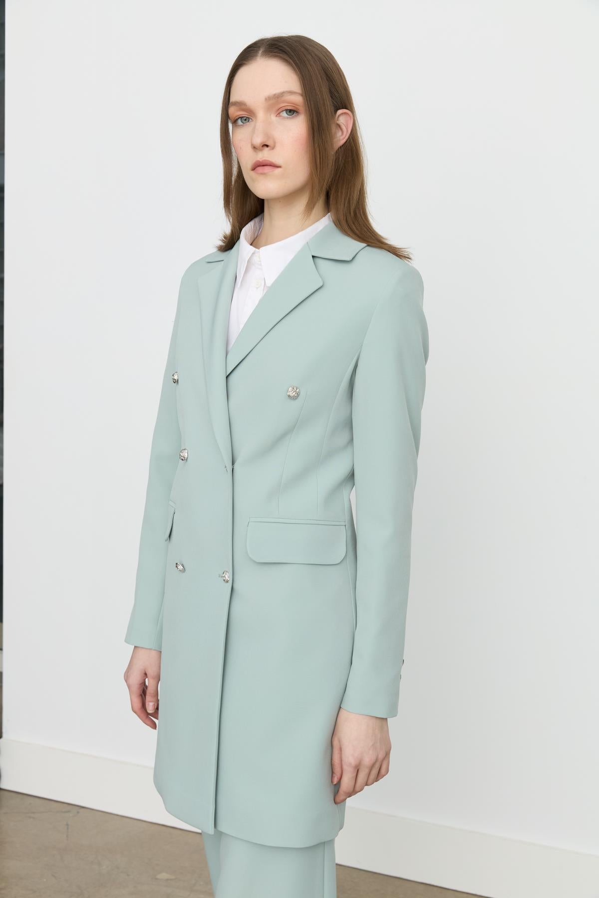 Kruvaze Kapama Blazer Ceket Aqua