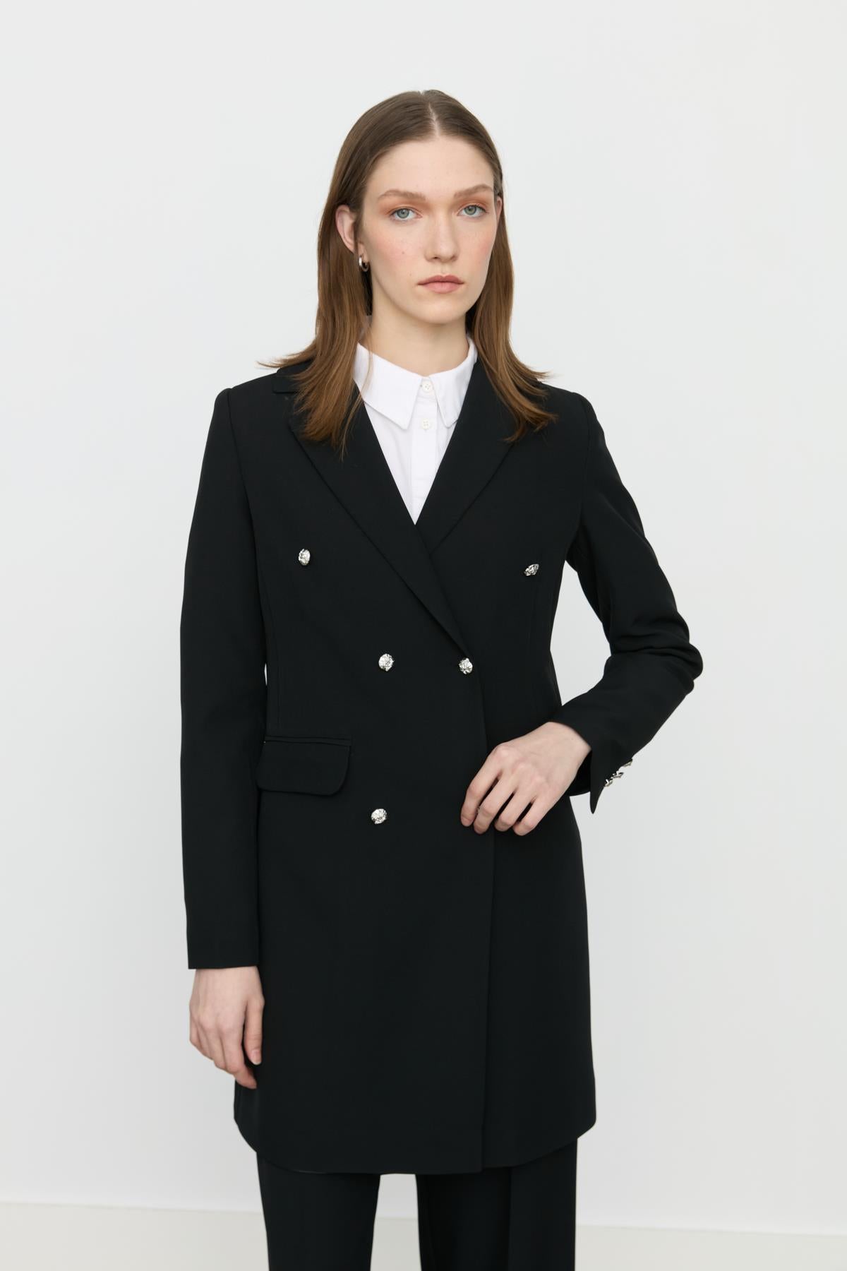Kruvaze Kapama Blazer Ceket Siyah