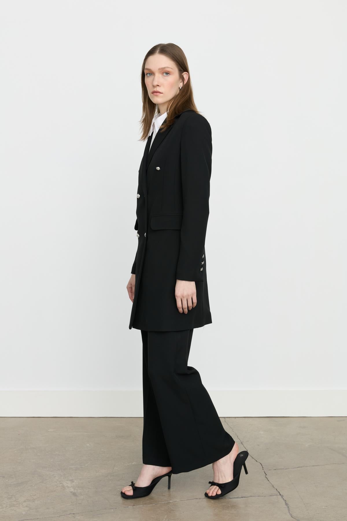 Kruvaze Kapama Blazer Ceket Siyah