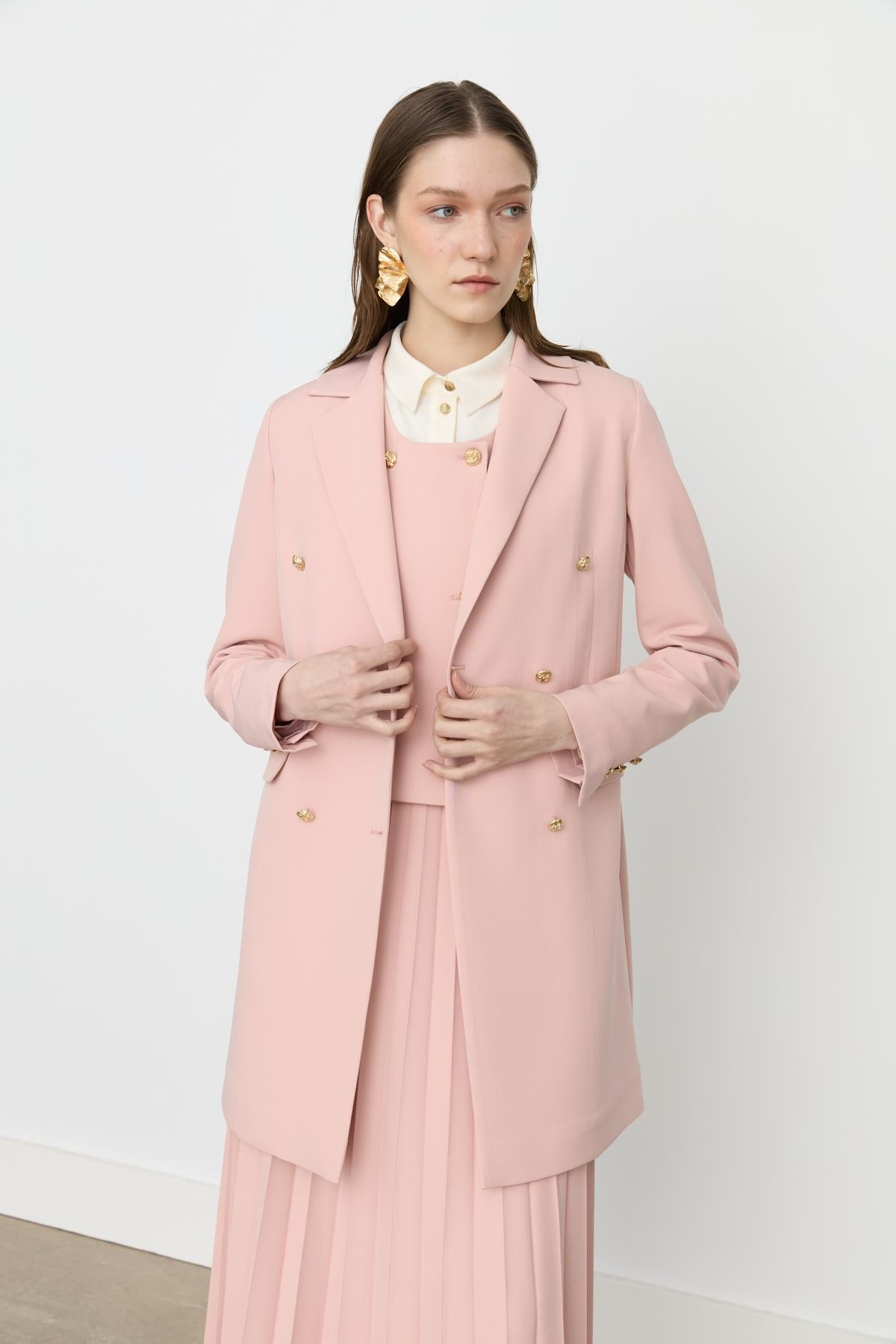 Kruvaze Kapama Blazer Ceket Somon