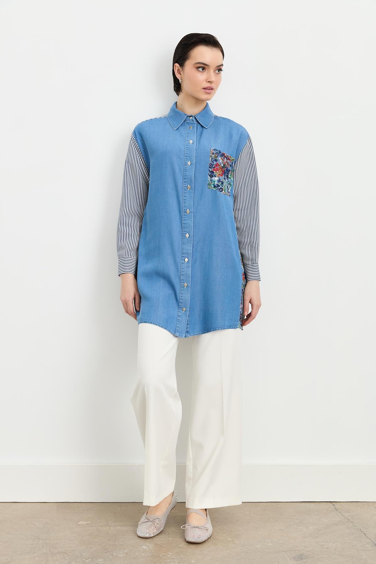 Kumaş Mixli Tencel Tunik İndigo