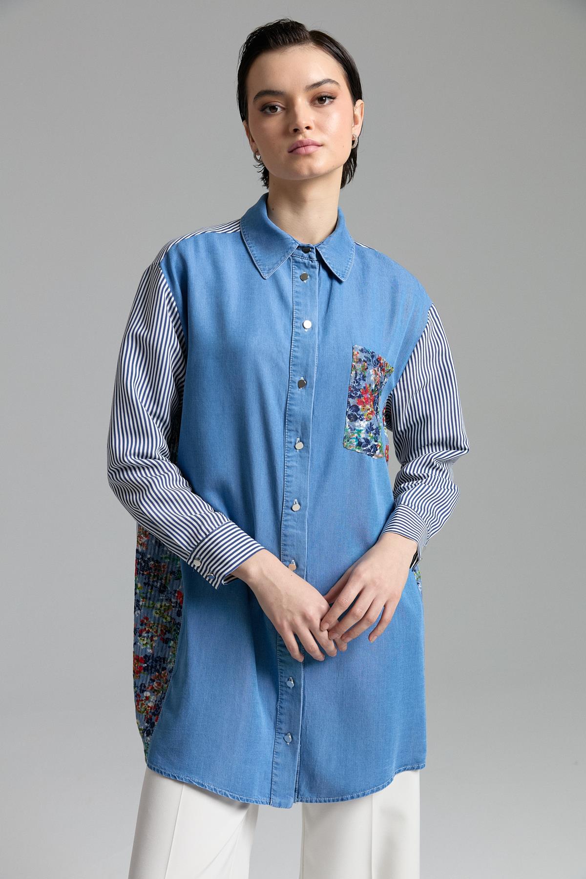Kumaş Mixli Tencel Tunik İndigo