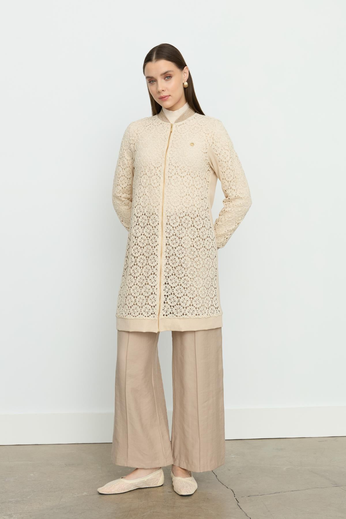 Makrome Bomber Ceket Bej