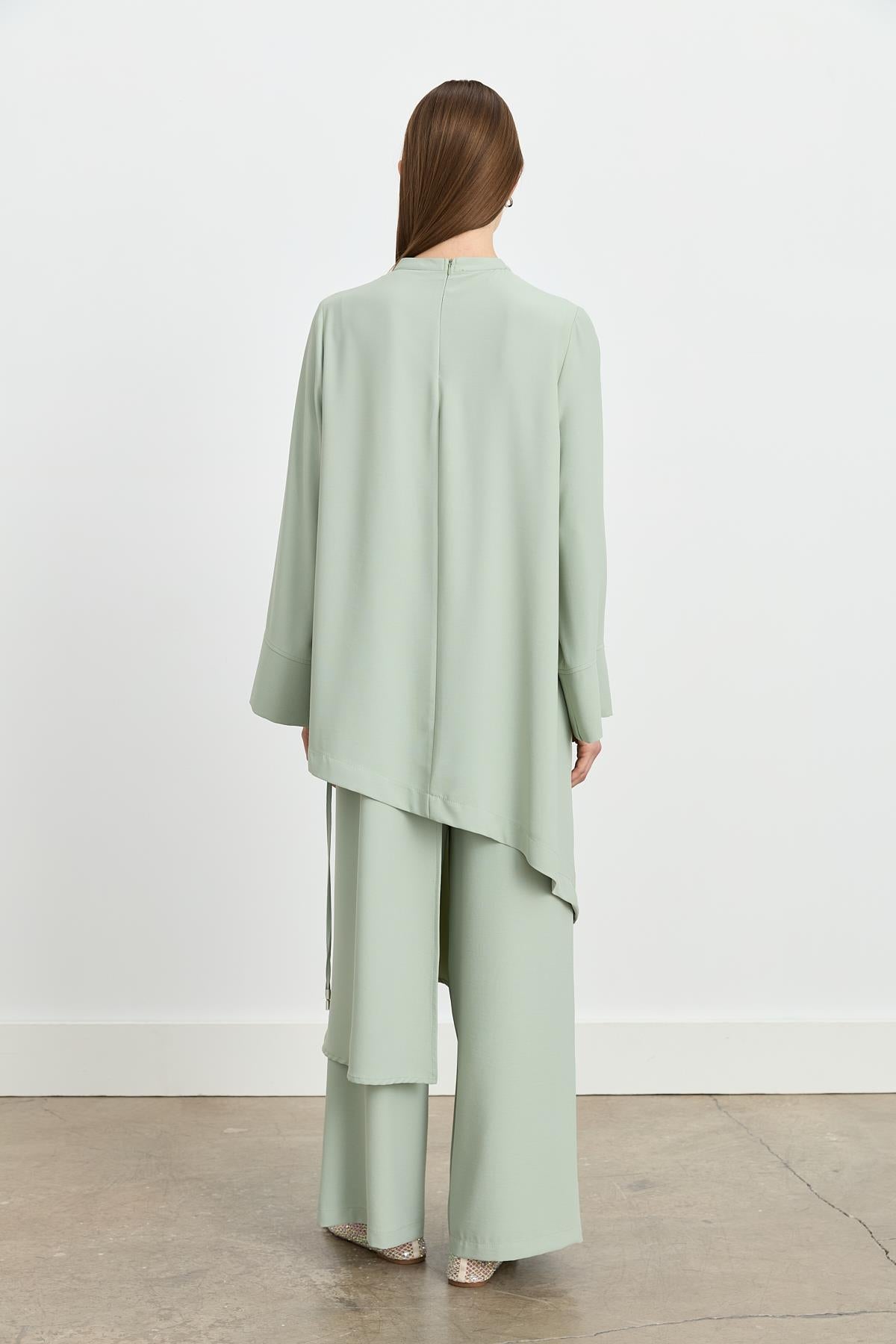 Parçalı Şerit Detaylı Pantolon Tunik Takım Mint