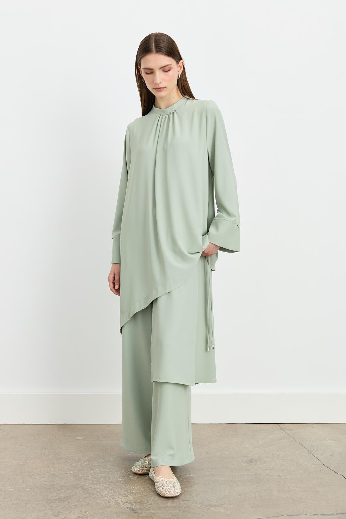 Parçalı Şerit Detaylı Pantolon Tunik Takım Mint