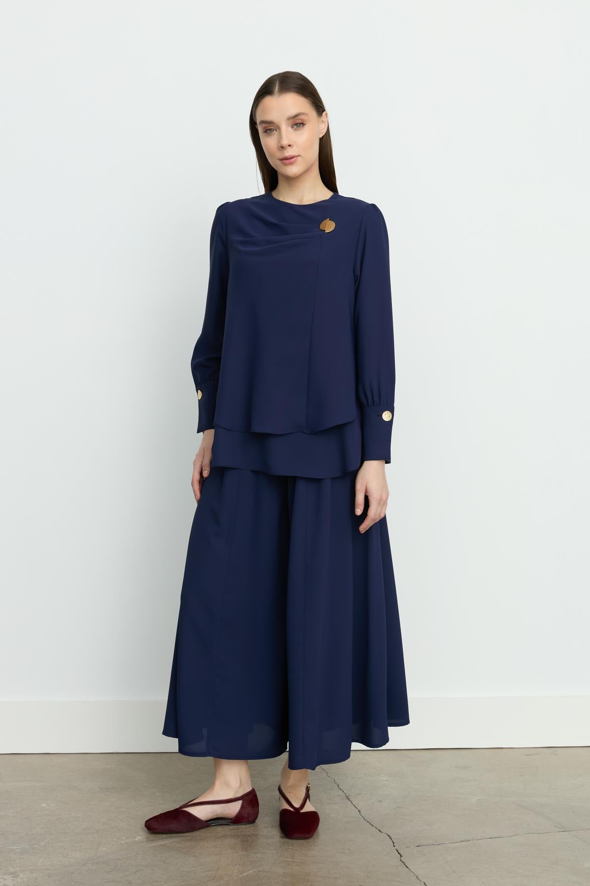 Pile Detaylı Pantolon Tunik Takım Lacivert
