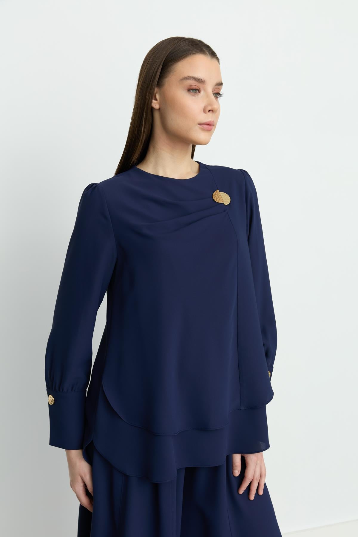 Pile Detaylı Pantolon Tunik Takım Lacivert