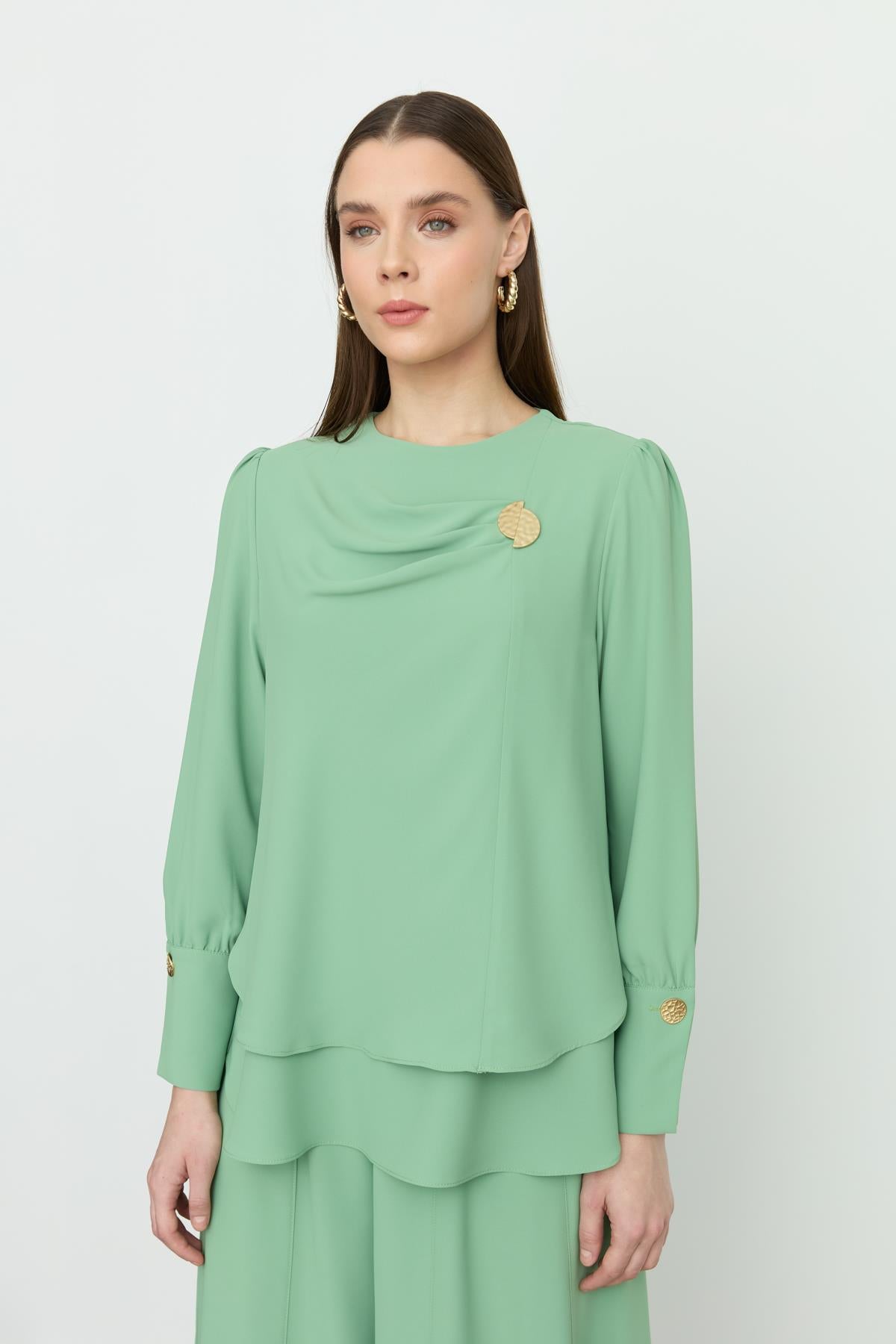 Pile Detaylı Pantolon Tunik Takım Yeşil