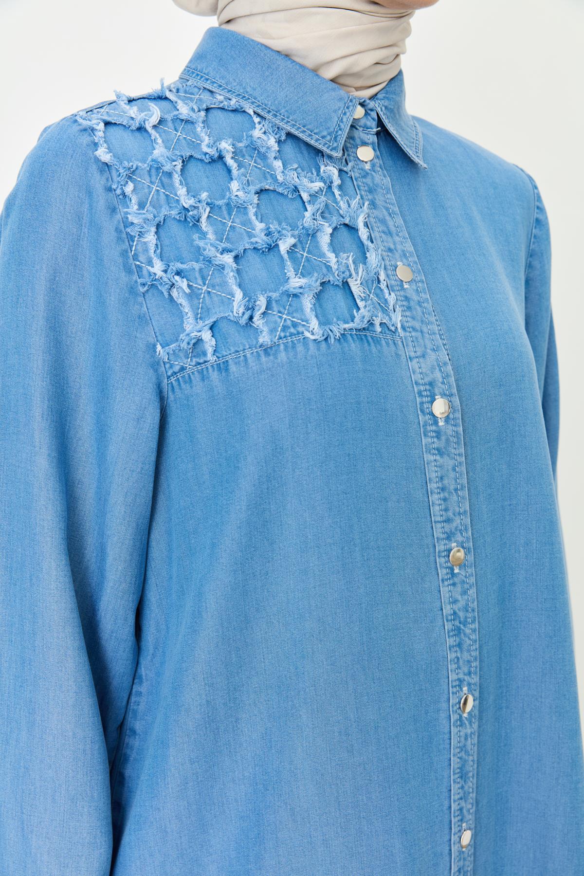 Püskül Detaylı Tencel Tunik Buz