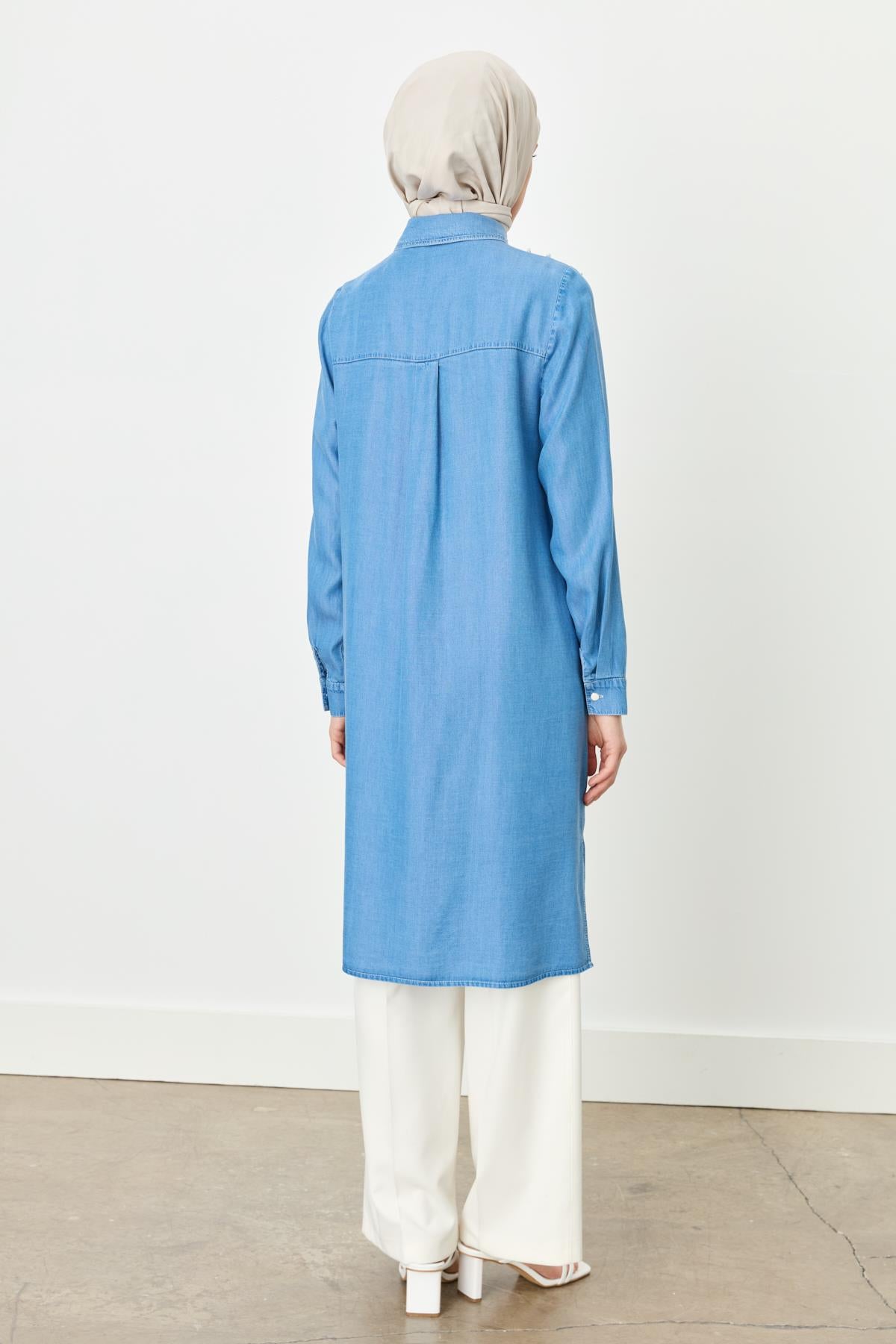 Püskül Detaylı Tencel Tunik Buz