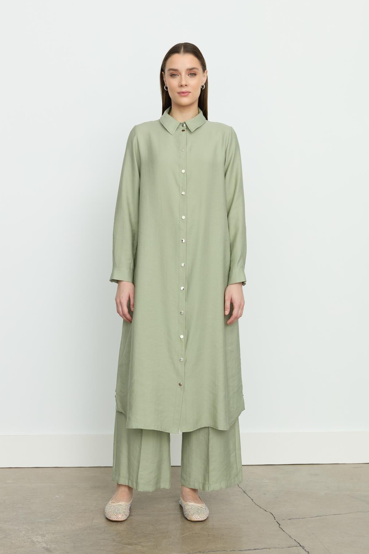 Simetrik Dikiş Detaylı Tencel Tunik Ada Çayı