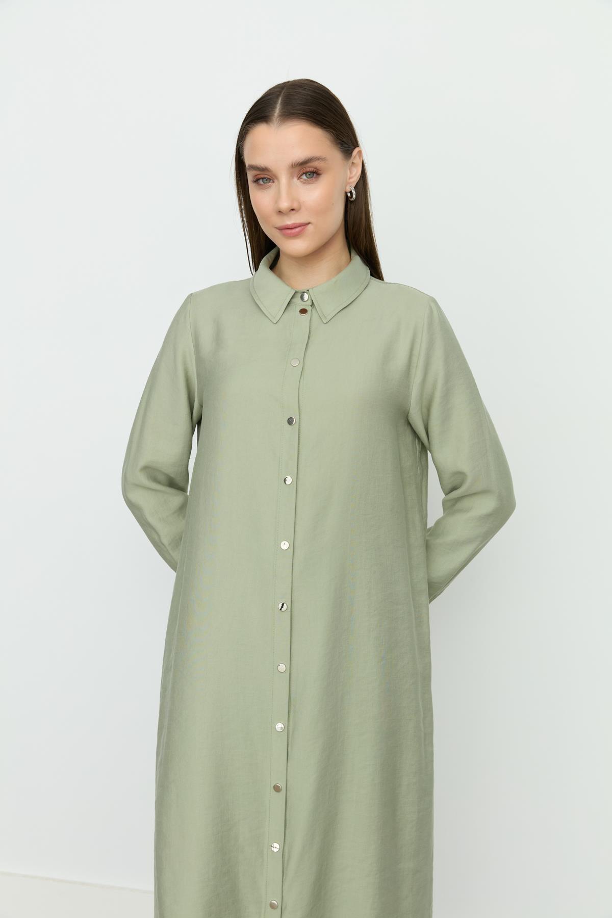 Simetrik Dikiş Detaylı Tencel Tunik Ada Çayı