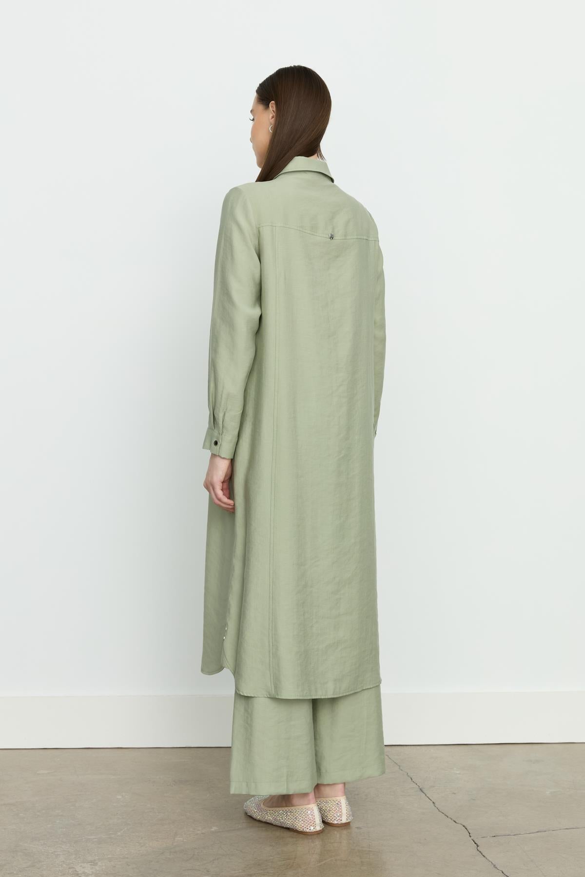 Simetrik Dikiş Detaylı Tencel Tunik Ada Çayı