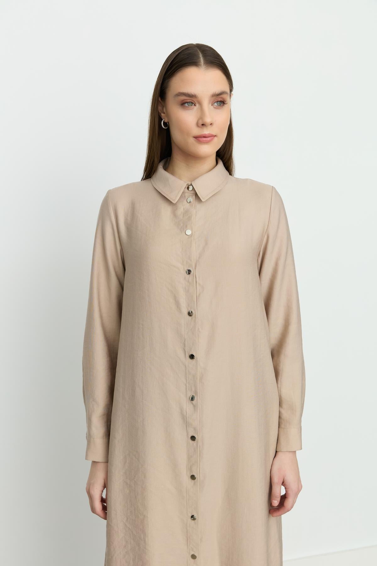 Simetrik Dikiş Detaylı Tencel Tunik Kumsal