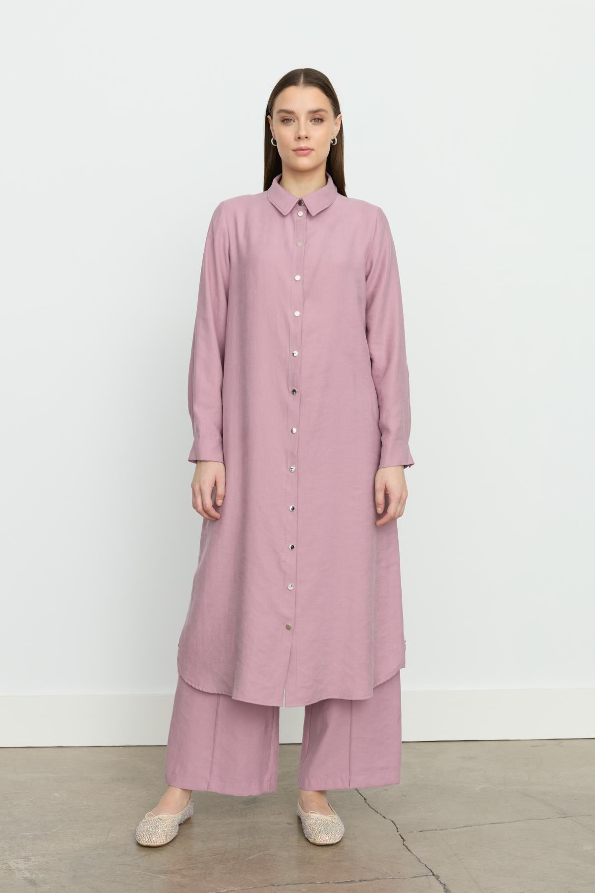 Simetrik Dikiş Detaylı Tencel Tunik Lavanta