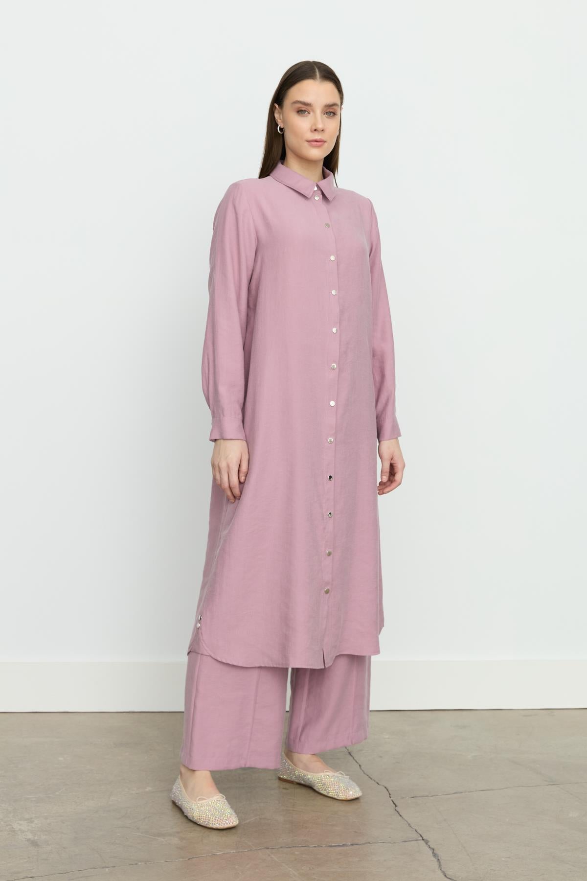 Simetrik Dikiş Detaylı Tencel Tunik Lavanta