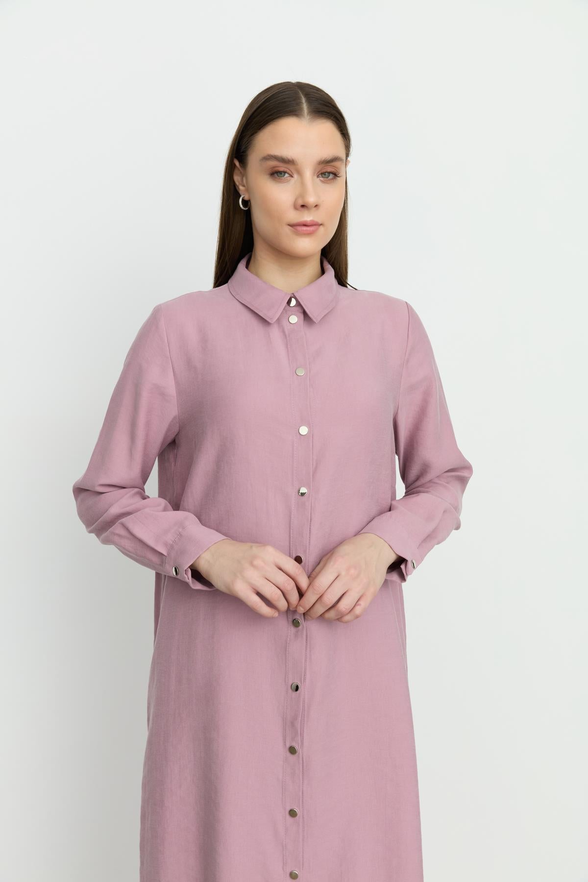 Simetrik Dikiş Detaylı Tencel Tunik Lavanta