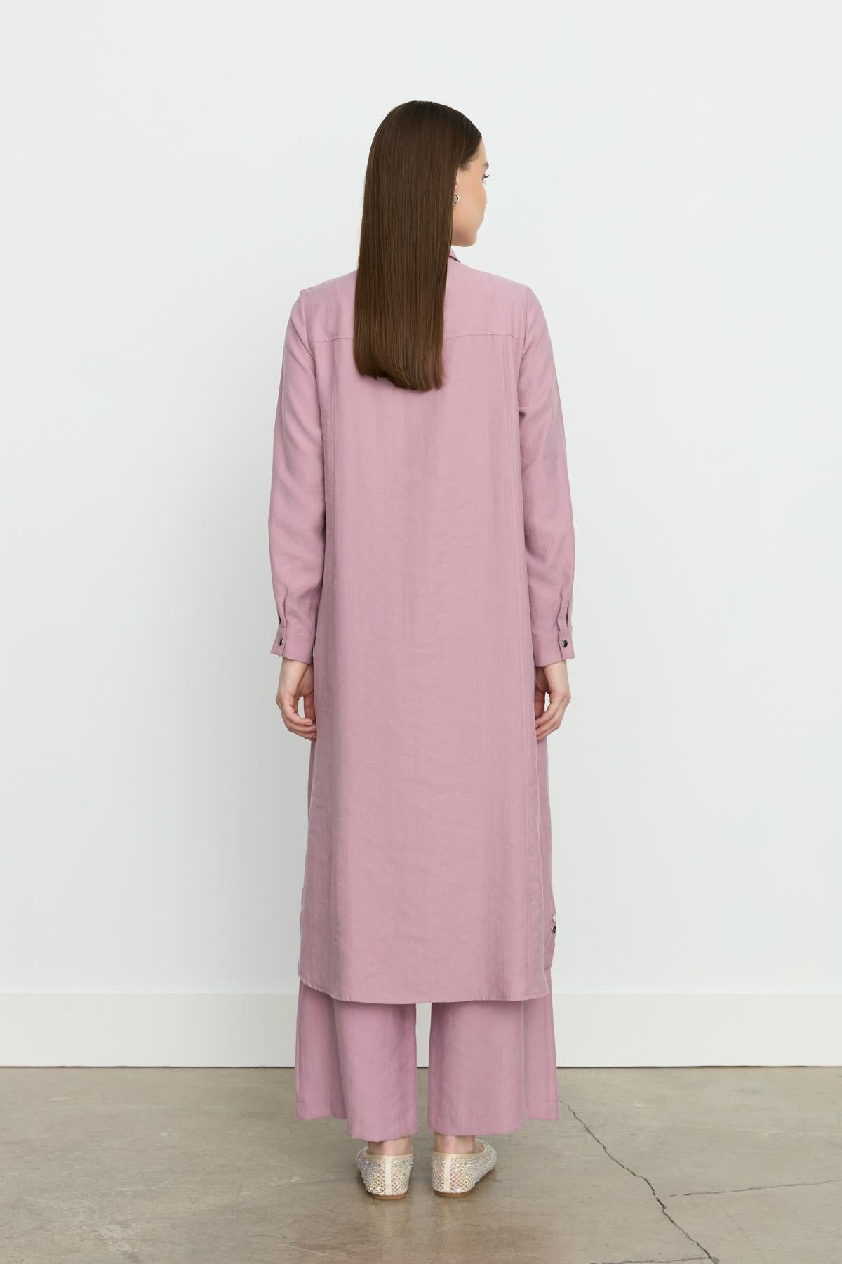 Simetrik Dikiş Detaylı Tencel Tunik Lavanta