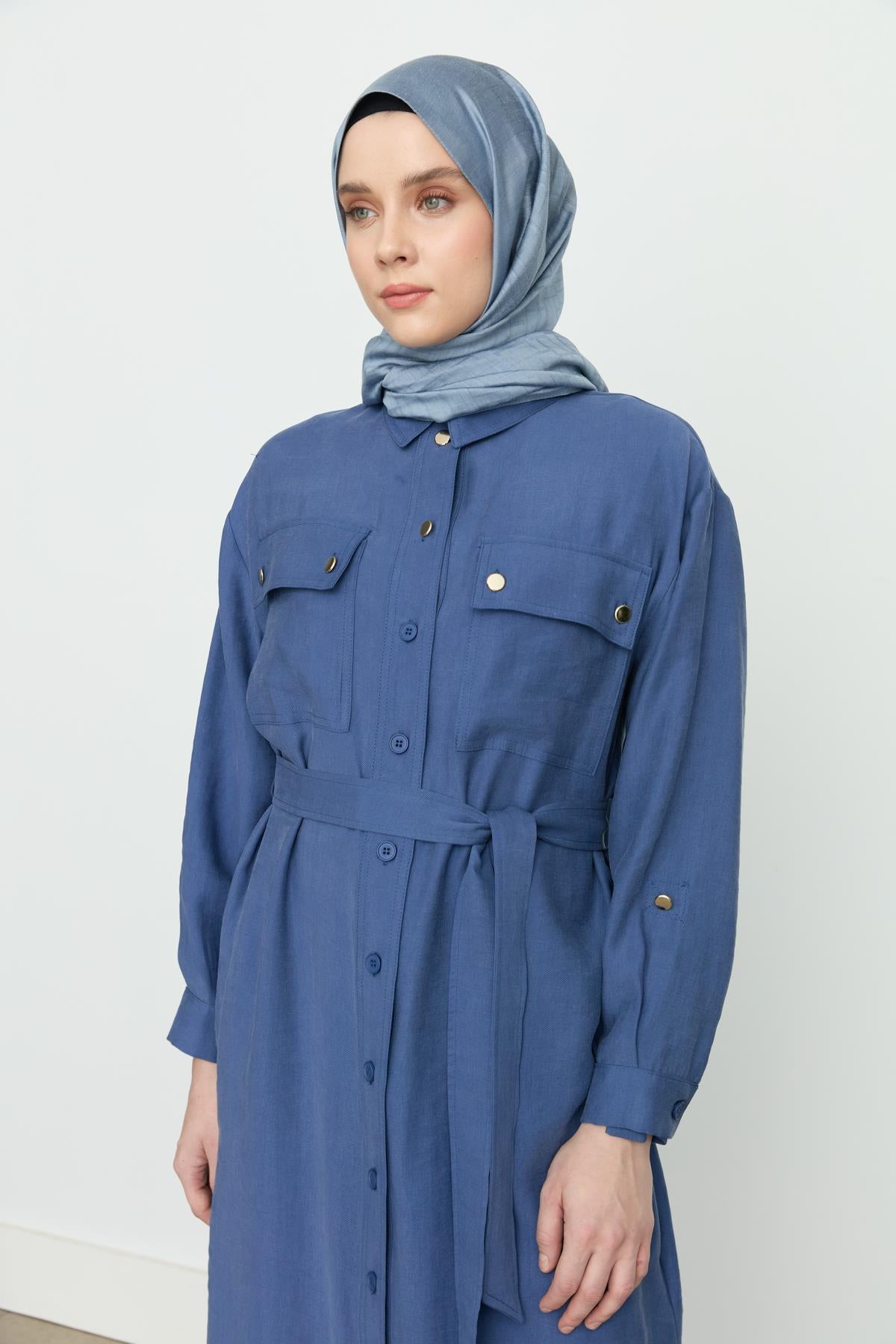 Spor Kemer Detaylı Tencel Tunik İndigo