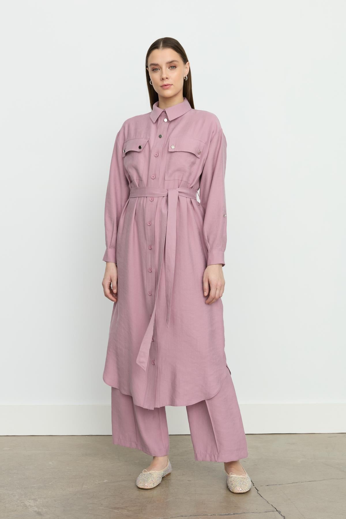 Spor Kemer Detaylı Tencel Tunik Lavanta