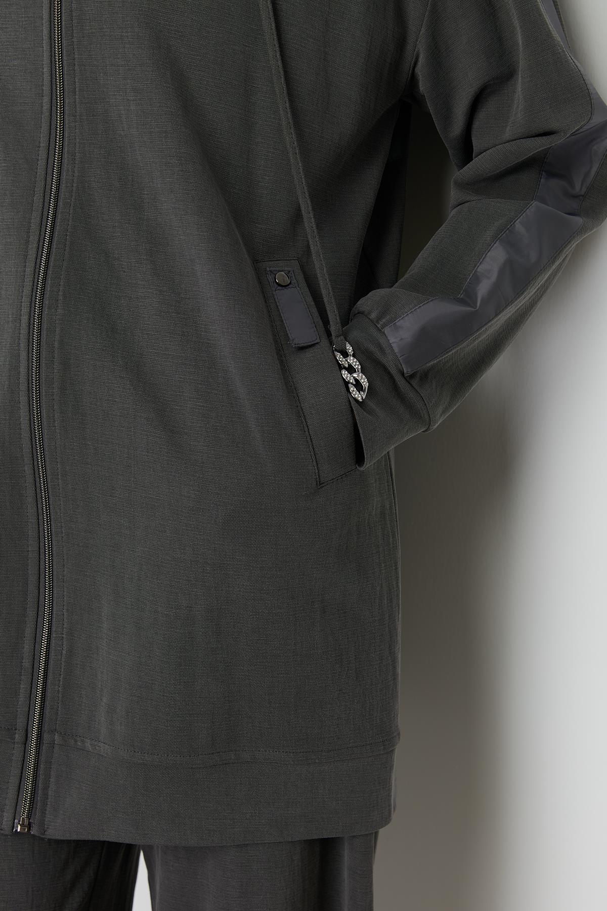 Spor Mix Kumaş Detaylı Pantolon Tunik Takım Füme