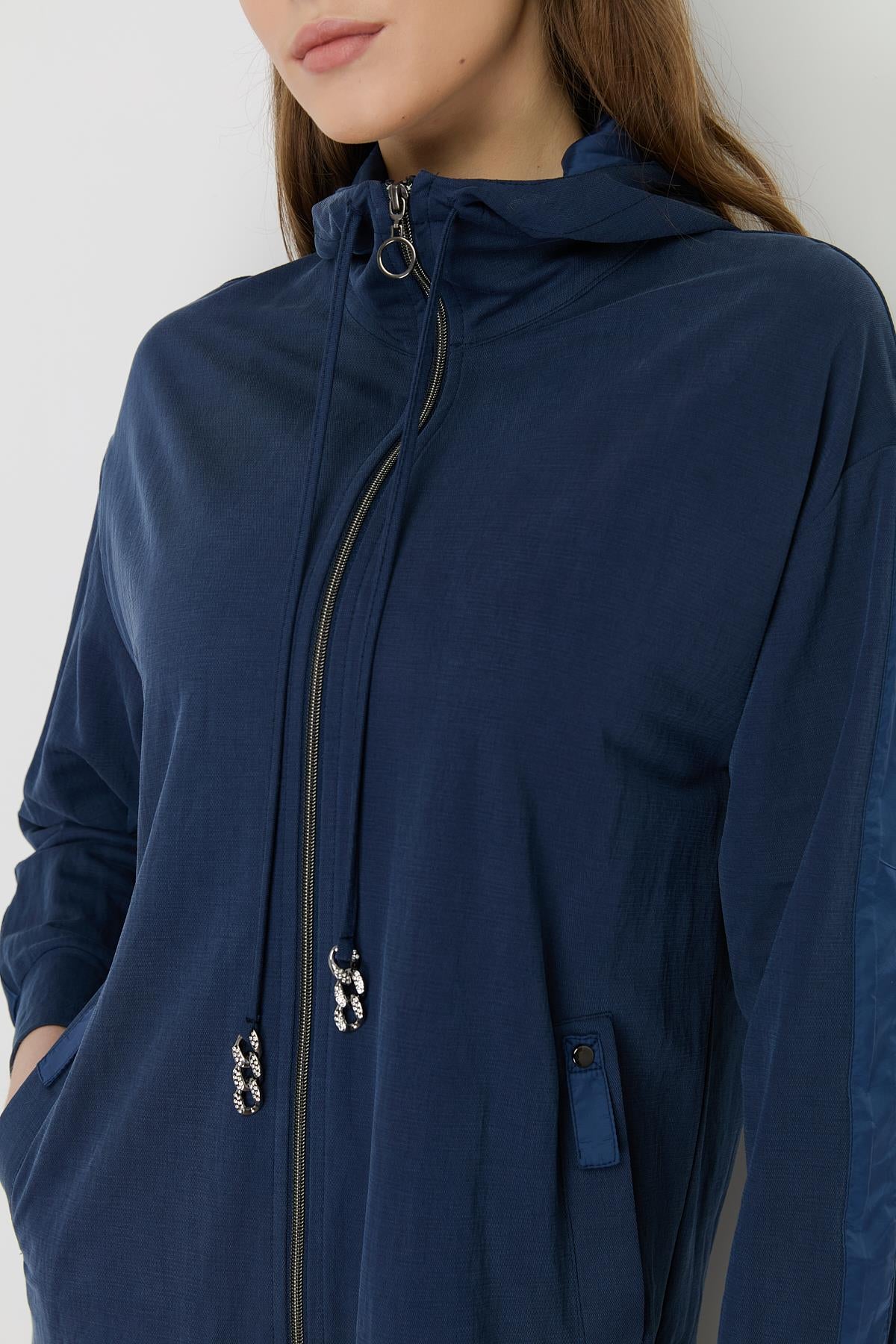 Spor Mix Kumaş Detaylı Pantolon Tunik Takım Lacivert