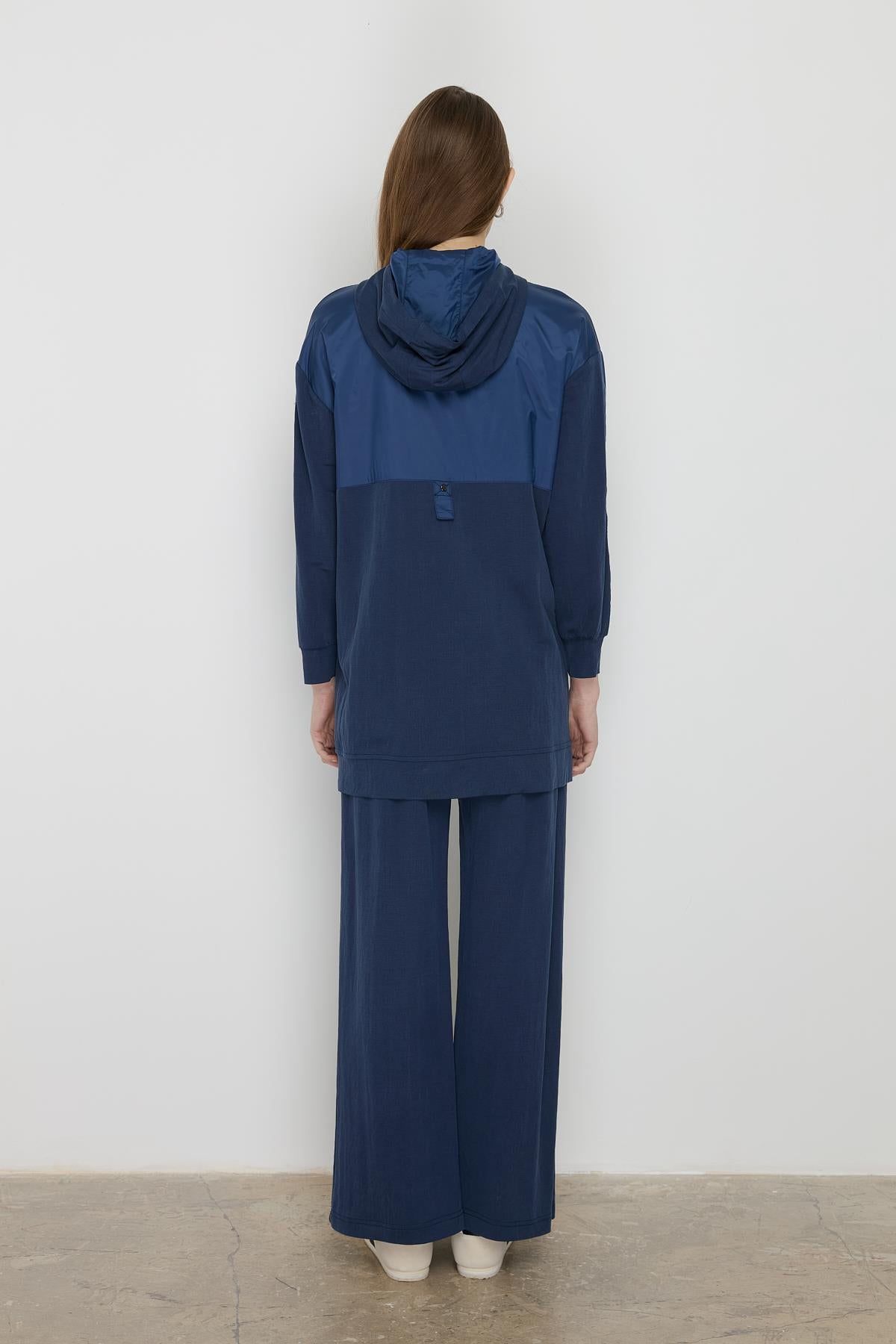 Spor Mix Kumaş Detaylı Pantolon Tunik Takım Lacivert