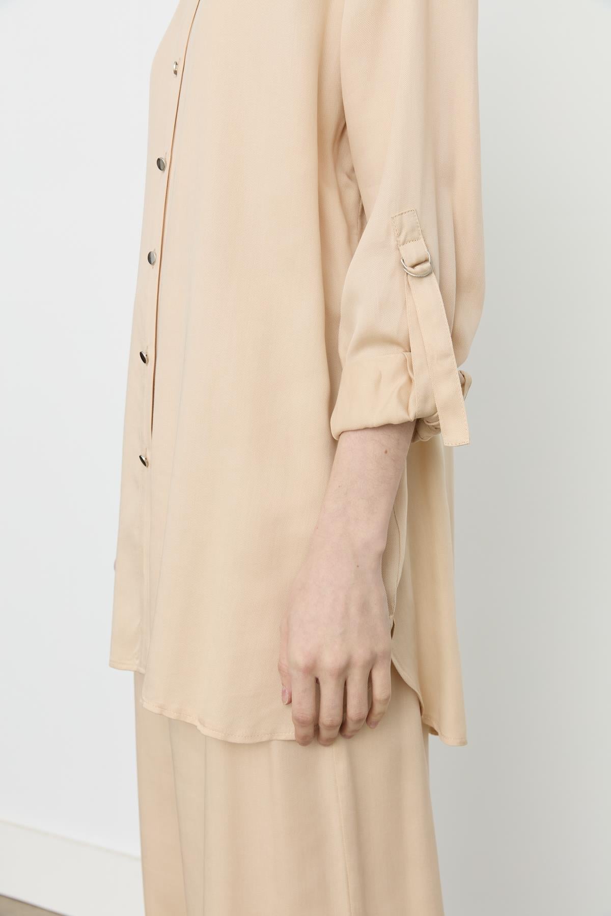 Tencel Pantolon Tunik Takım Bej