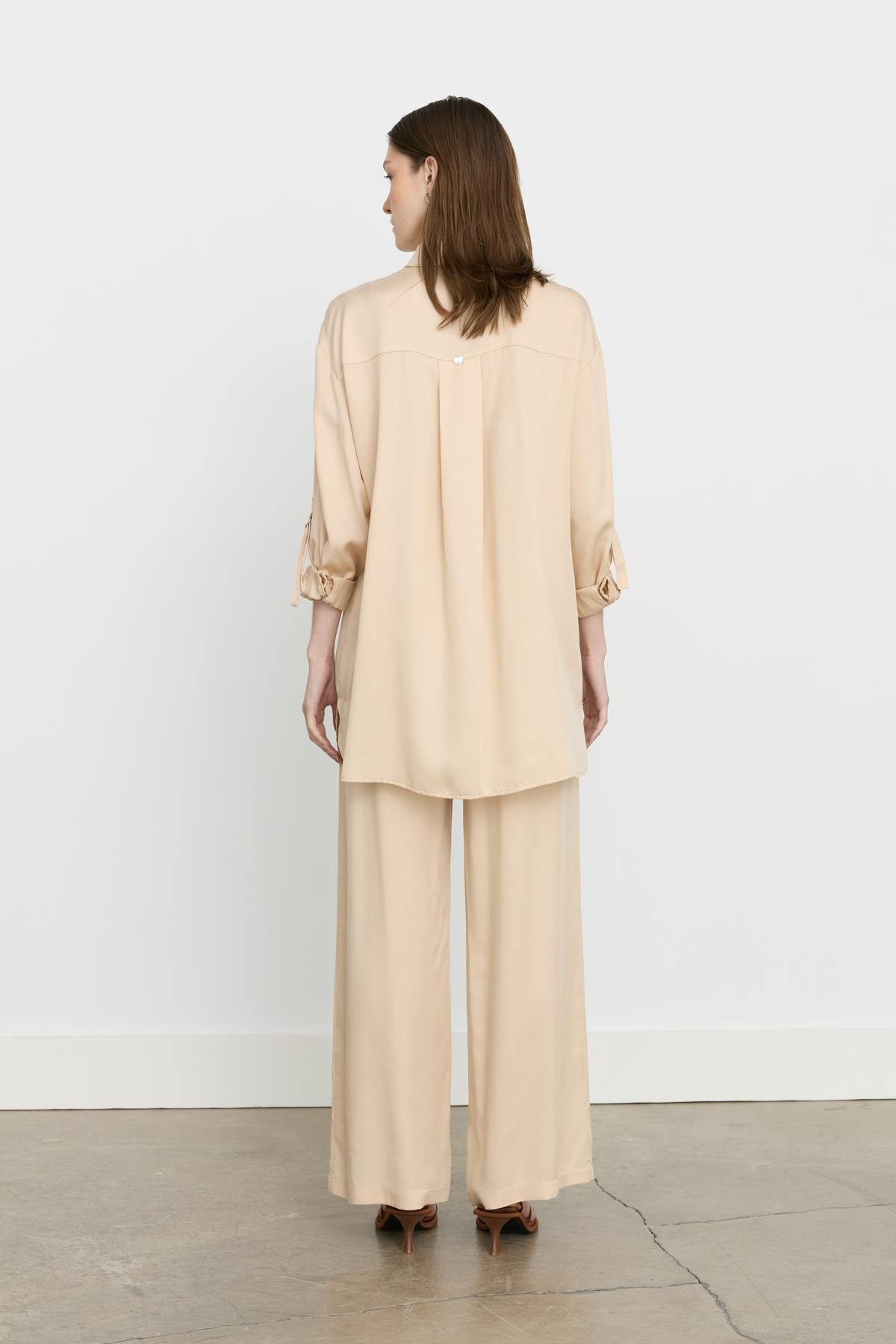 Tencel Pantolon Tunik Takım Bej