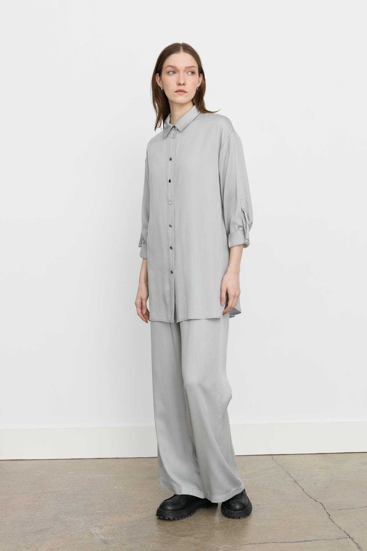 Tencel Pantolon Tunik Takım Gri