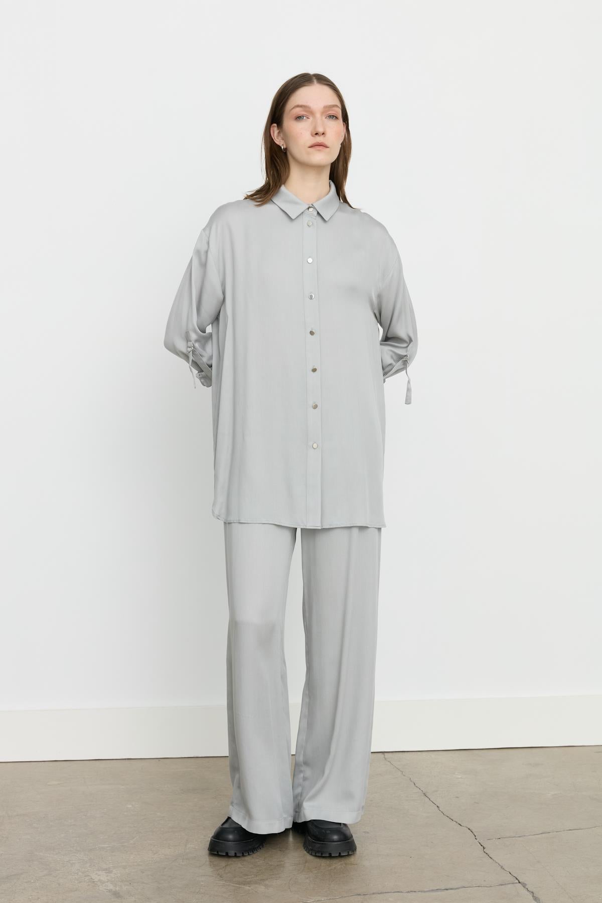 Tencel Pantolon Tunik Takım Gri