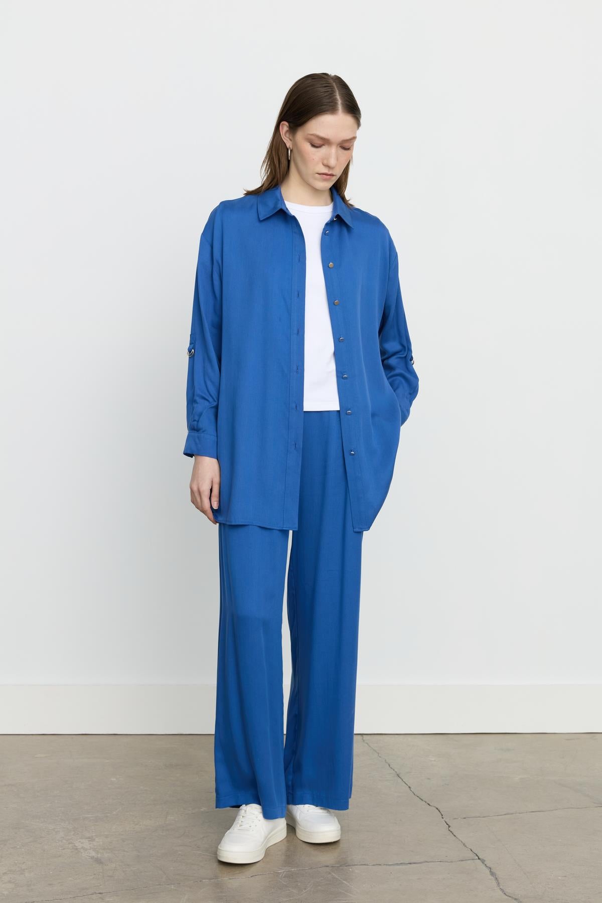 Tencel Pantolon Tunik Takım İndigo