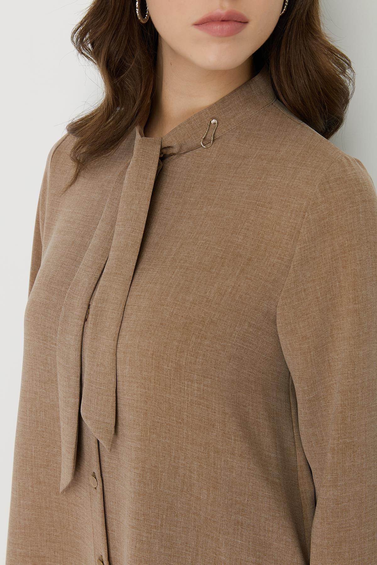 Yakası Bağlamalı Basic Tunik Camel