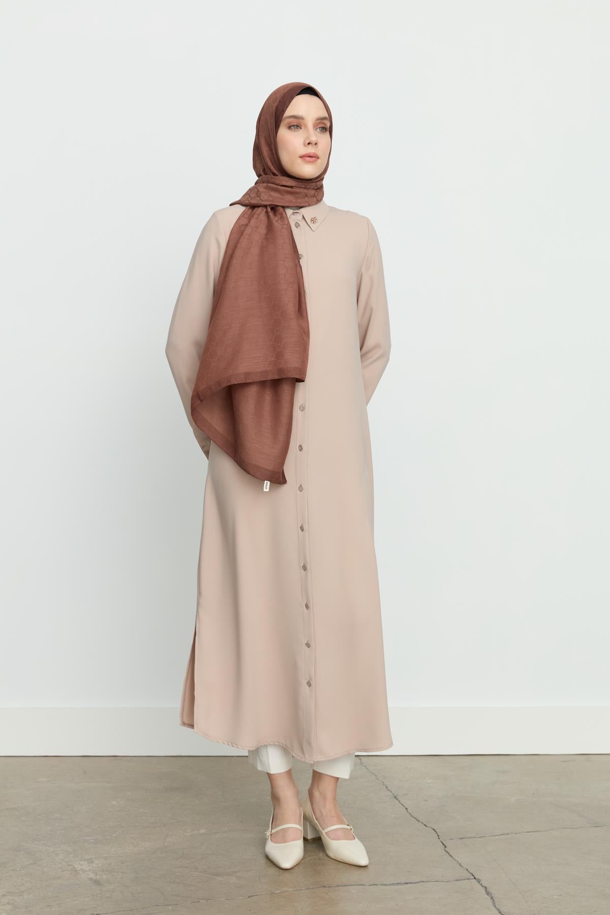 Yanları Yırtmaçlı Basic Tunik Bej