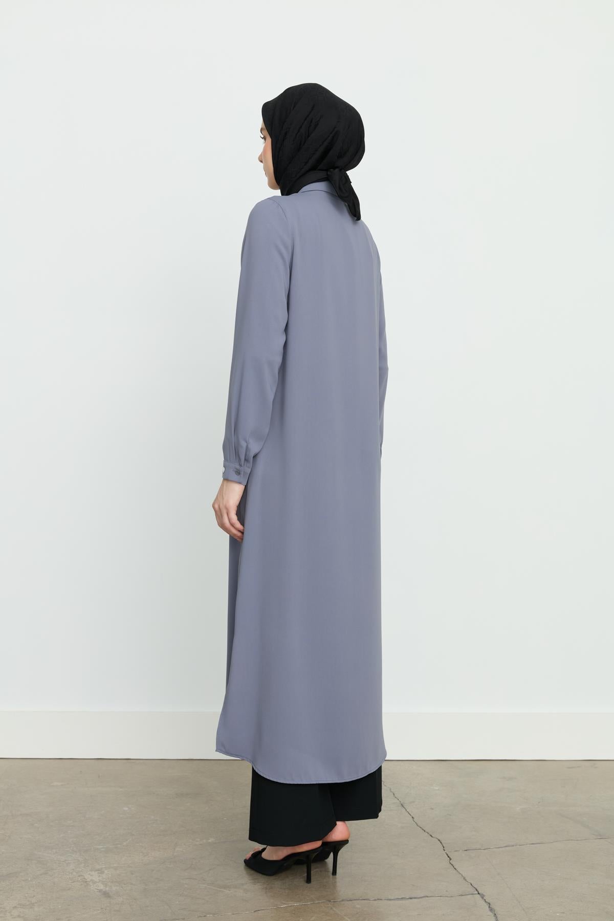 Yanları Yırtmaçlı Basic Tunik Gri