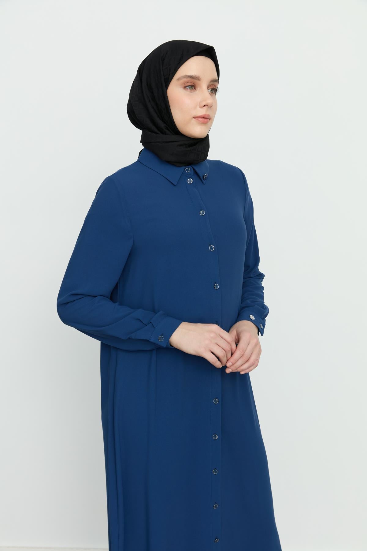 Yanları Yırtmaçlı Basic Tunik İndigo
