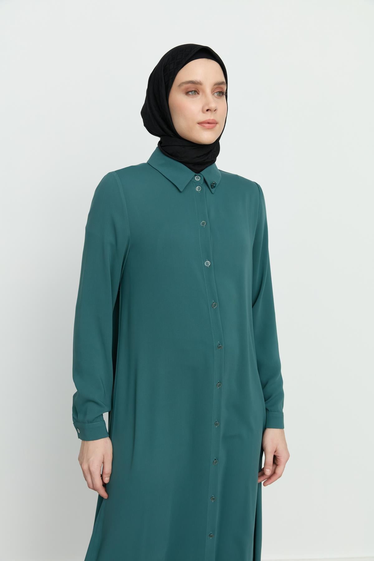 Yanları Yırtmaçlı Basic Tunik Yeşil