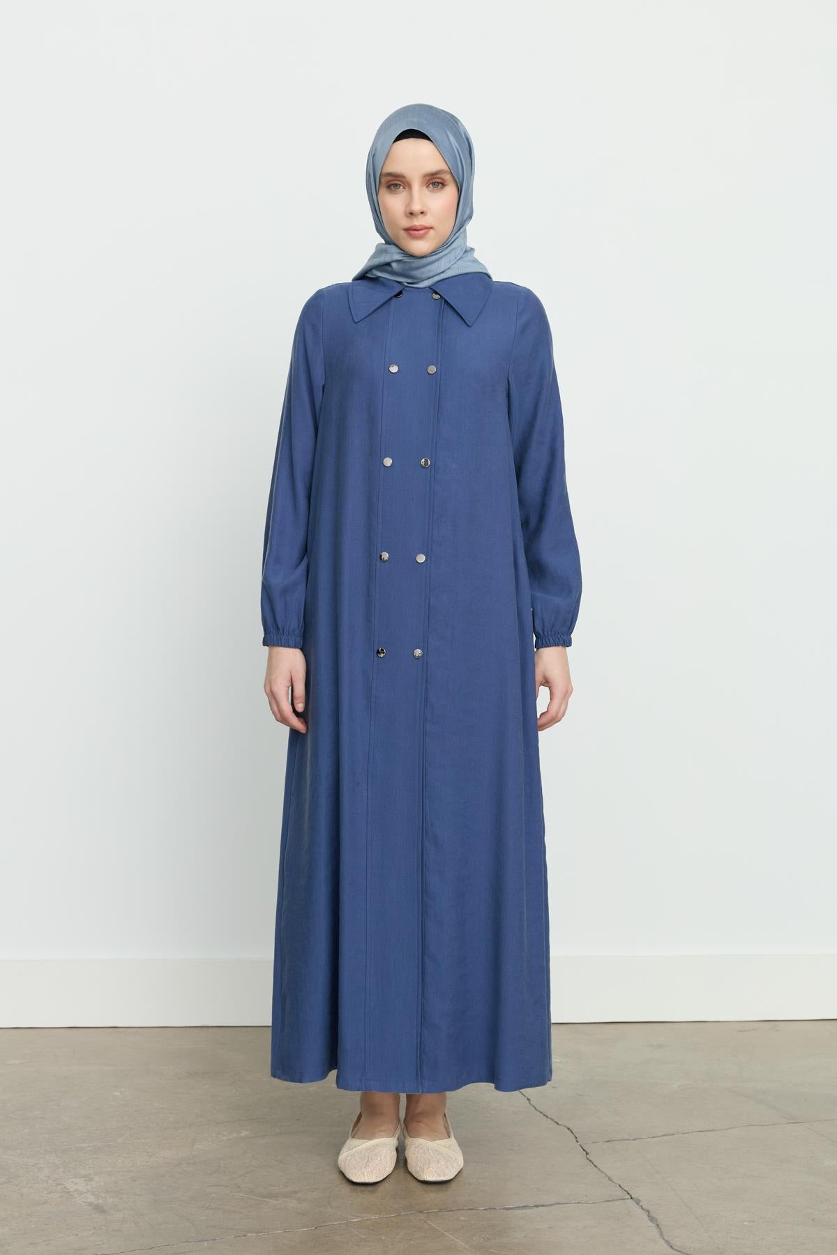 Yarım Kruvaze Tencel Ferace İndigo