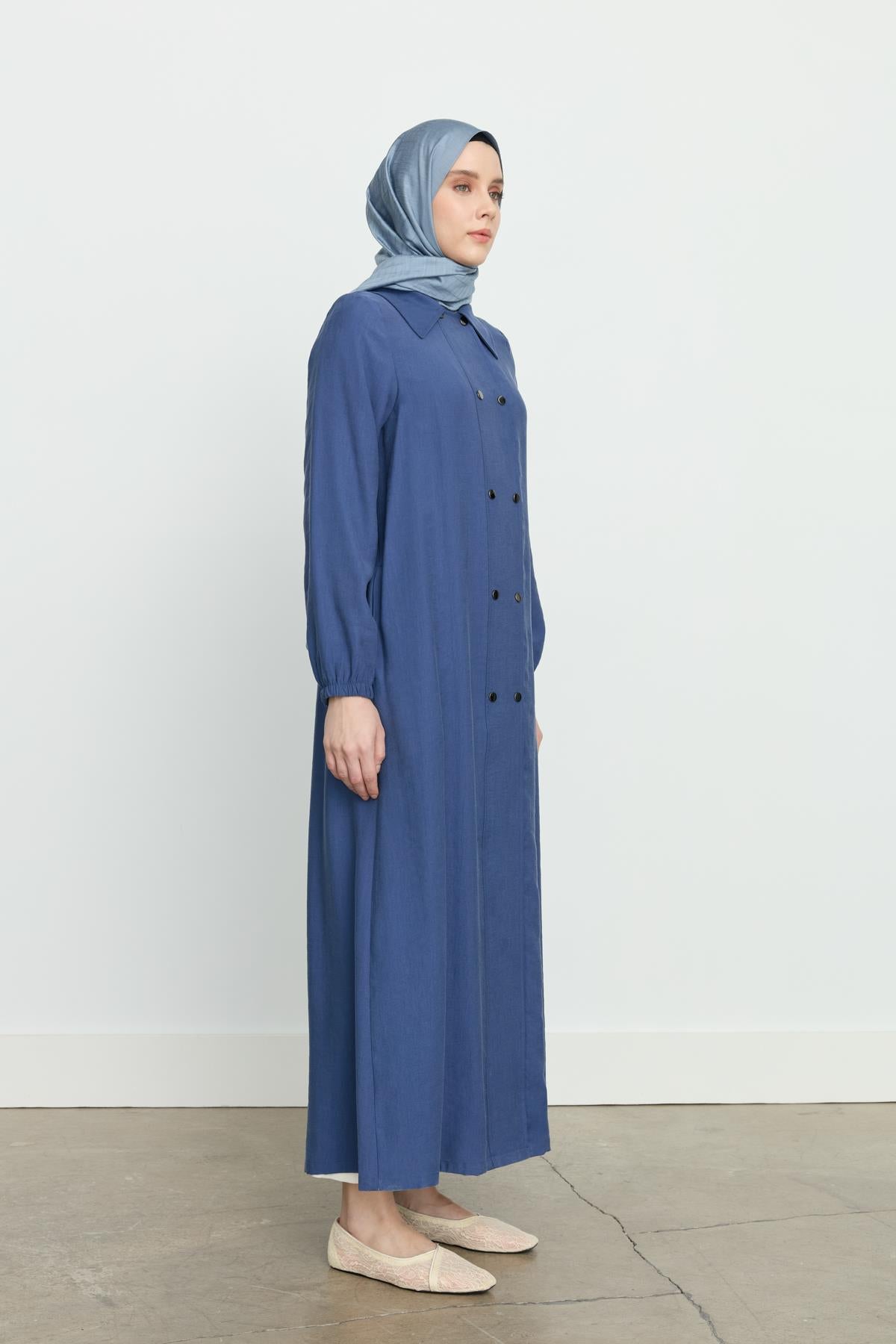 Yarım Kruvaze Tencel Ferace İndigo